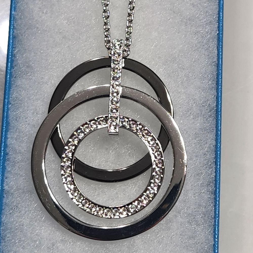 Touchstone Crystal Silver Triple Ring Necklace